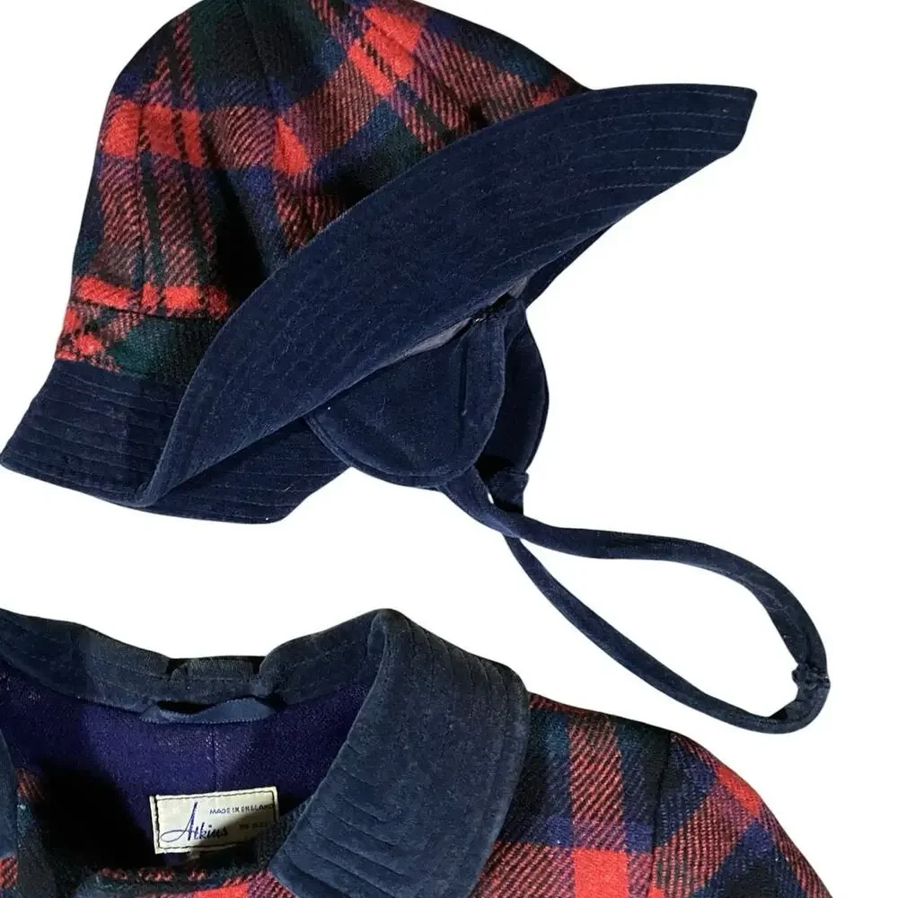 Vintage Atkins Plaid Wool Jacket Hat Set - 2T